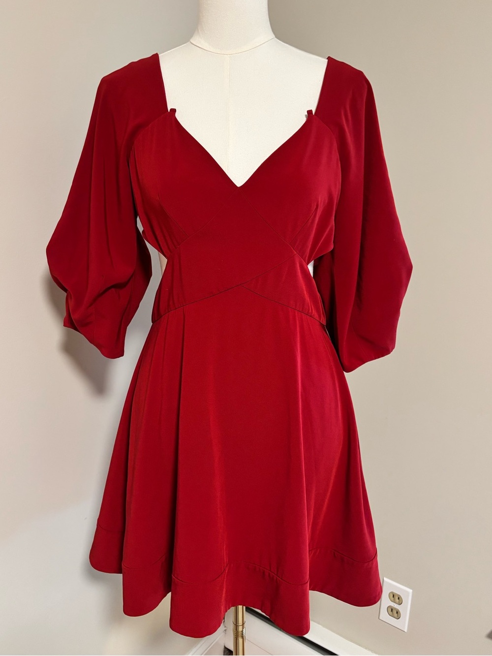Jonathan Simkhai Red Cutout Puff Sleeve Fit & Flare Dress Size 6